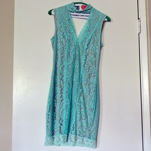 BEBE Aqua Lace Midi Dress - SMALL
